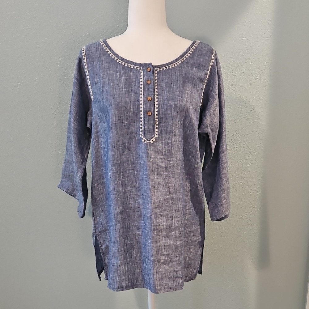 Eddie Bauer Chambray Blue Tunic with Button Detail